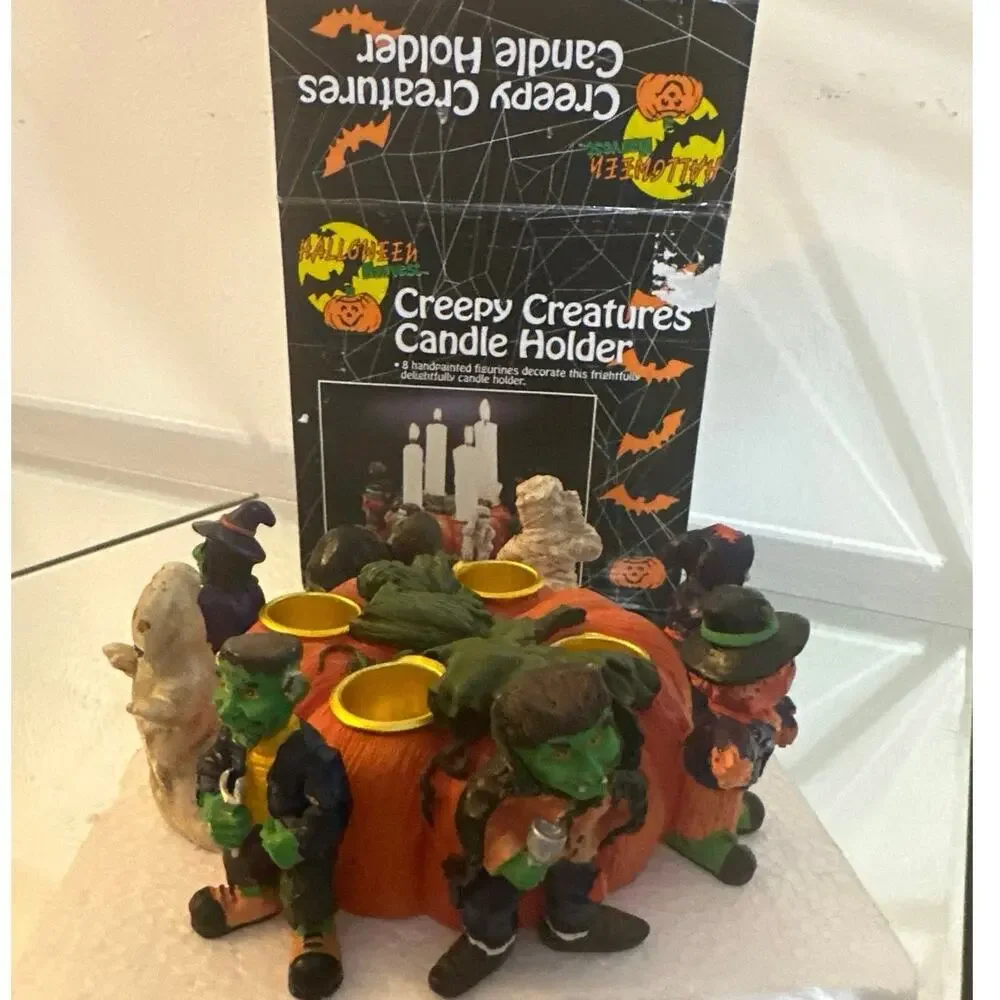 Vintage Creepy Creatires Candle Holder 8 handpainted figurines. New in box heavy